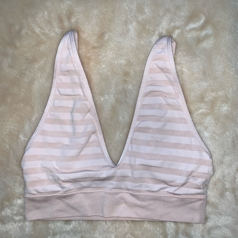 medium pink and white striped bra